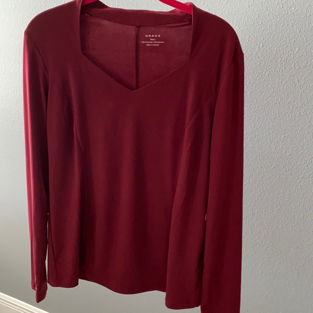 Wine Red Sweetheart neckline shirt